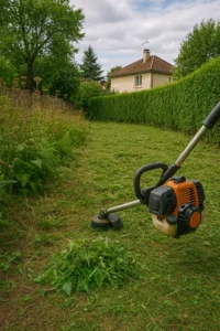 Débroussailleuse thermique sur zone dégagée à Franconville